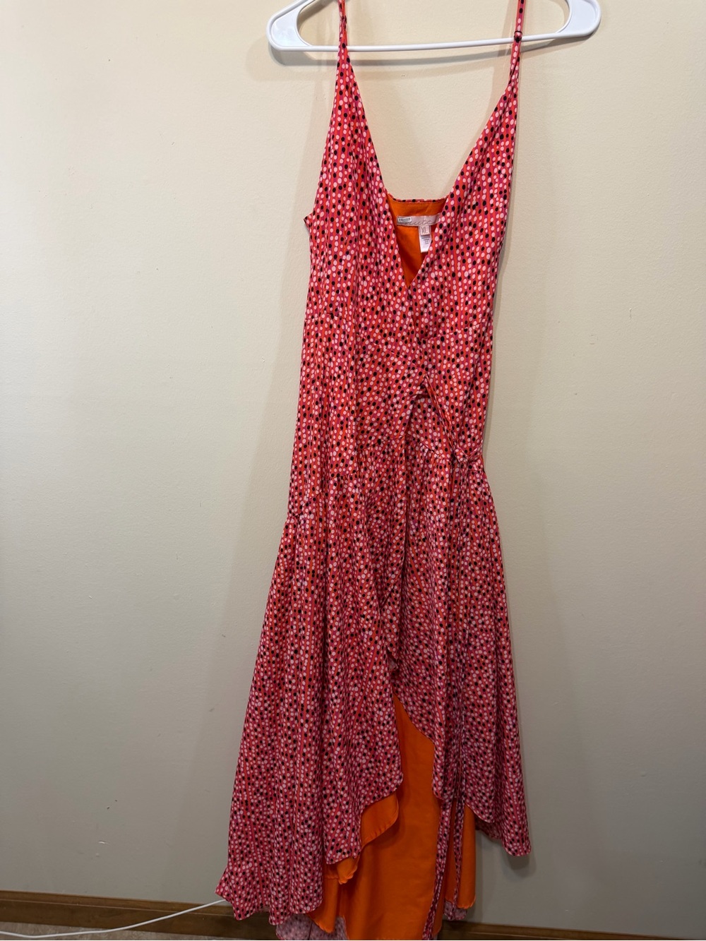 Hutch Red Floral Midi Wrap Dress with Spaghetti Straps